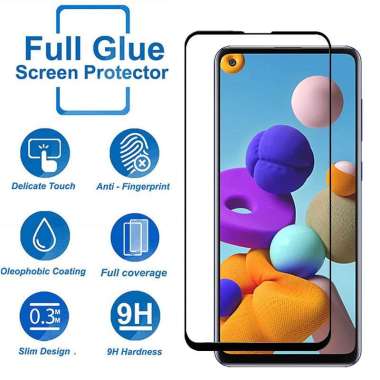 Tempered Glass Full Cover 9H untuk Samsung Galaxy A21s - List Hitam Clear -