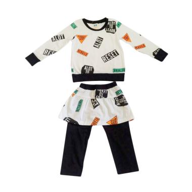 Premium Pastel PP Rebuilo Girl Stelan Baju Anak - White Black