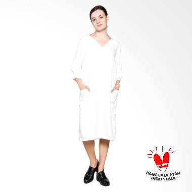 Simple Ladies Dress Linen Look - White