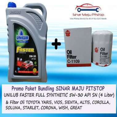 Paket Bundling Oli UNILUB FASTER 5W-30 SYNTHETIC Original 4 Liter & Filter Oli Mobil TOYOTA YARIS &
