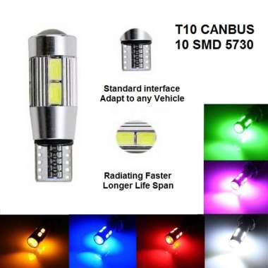 Lampu LED T10 Senja Sen 10 Titik Mata 5630 5730 SMD Lensa Canbus Projector Projie Motor Mobil Merah