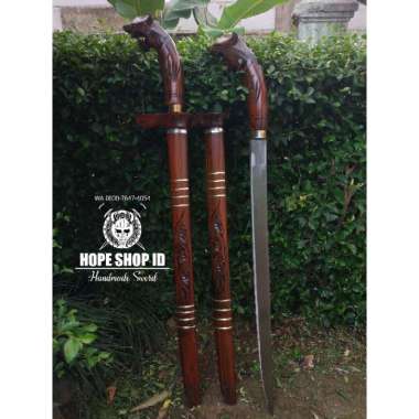 GOBANG MACAN COKLAT UKIR BARLEN DOUBLE GOLOK PANJANG PAMOROAN 0105