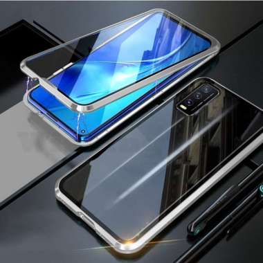 Vivo Y12s Double Side Glass Magnetic Case Metal Cover Depan Belakang Casing Silver