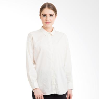 Minimal Overzise Drop Shoulder Shirt Kemeja Wanita - Offwhite
