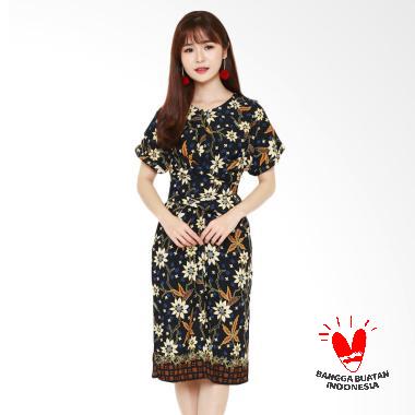 Batik Flike Store Dress Wanita Ribbon Tie Dress Black Alysa