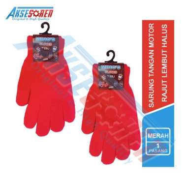 Sarung Tangan Sepeda Motor Polos Pria Wanita / Gloves Rajut Hangat Full Jari Semua Ukuran Merah