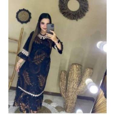 LONGDRESS ARAB RENDA DAUN / DASTER ARAB RENDA BUNGA RANTAI / DASTER MURAH HITAM