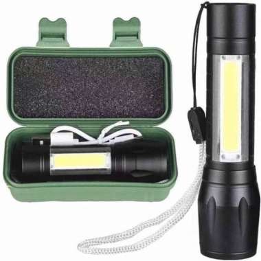 Senter Swat mini 1 LED super terang dengan 3 Mode : senter biasa,kelap kelip dan lampu COB HITAM