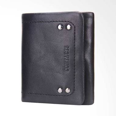 Contacts Trifold Kulit Asli Pendek Dompet Pria - Black [M1208]