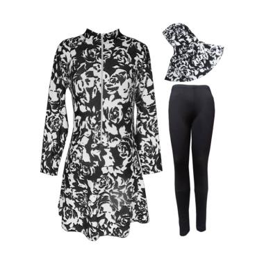 Rainy Collections Motif Mawar Hitam Baju Renang Muslim Dewasa