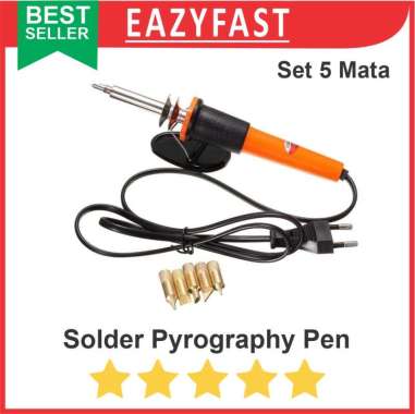 Solder Ukir Lukis Kayu Wood Carving Burning Pyrography Pen Set 5 Mata
