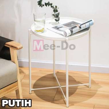 Meja Kopi Minimalis Meja Tamu Kecil Sudut Bulat Besi Anti Karat WHITE