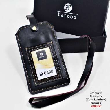 ID CARD HOLDER / NAME TAG BATOBO / SARUNG HP DI LEHER DAN PINGGANG KULIT ASLI Black