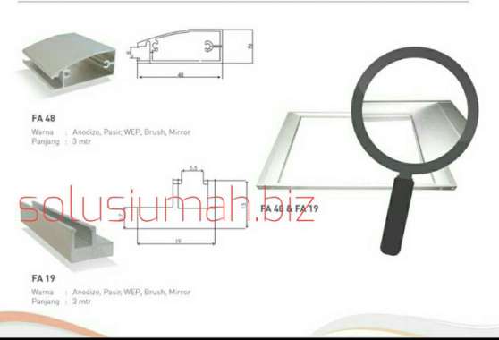 ALUMINIUM PIGURA PANEL LIS KACA set pasang 1M +1m PENGANTI KAYU PROFIL