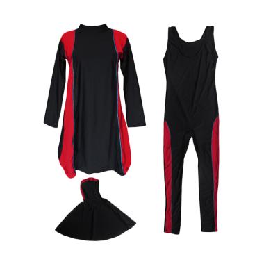 Rainy Collections Polos Lis Merah Baju Renang Muslim Syari - Hitam
