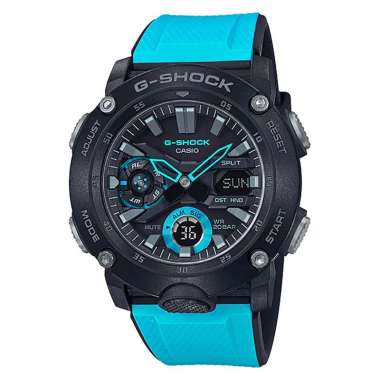 Jam Tangan Pria Casio G-Shock GA-2000-1A2DR Angyil Carbon Core Guard Black Dial Blue Resin Band Biru
