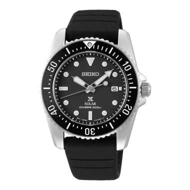 Jam Tangan Pria Seiko Prospex SNE573P1 Solar Divers 200M Black Dial Black Rubber Strap Hitam
