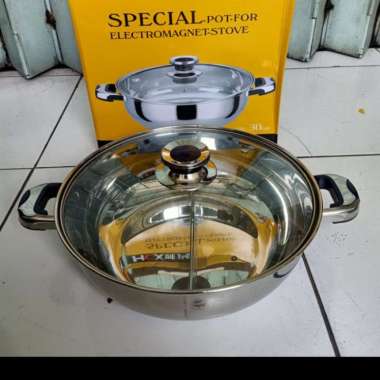 Panci Shabu Shabu 30 cm - Panci Shabu Sekat 2 - Suki Pan Stainless ORI 100% Multicolor