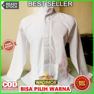 NEW baju koko wadimor polos 999 lengan panjang putih fashion muslim pakaian pria dewasa free box murah ukuran M - XL Putih L
