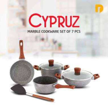 Panci Set Wajan & Penggorengan Anti Lengket Cypruz Marble Cookware Set of 7 pcs
