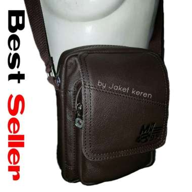 tas selempang pria kecil tas slempang kulit asli warna hitam dan coklat coklat