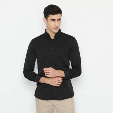 Platini Baju Kemeja Pria Lengan Panjang Polos Polinosic Black 66100 L