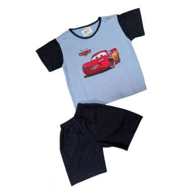 Baju Anak Set - Kaos Distro Anak Laki Laki dan Perempuan - Unisex - Motif Karakter 3 Cars Biru