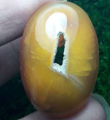 Natural Batu Akik Pandan Motif Gambar Combong Tengah Antik