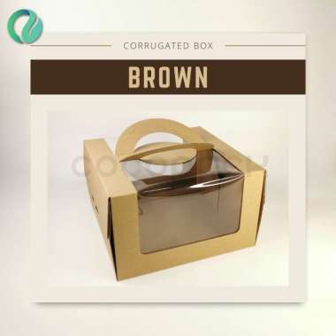 Korean Handle Cake Box Corrugated Window Kotak Kue Gift Brown