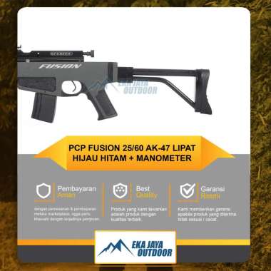 Senapan Angin PCP Fusion 25/60 Single Tabung AK-47 Lipat Hijau Hitam + Manometer