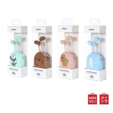 MINISO We Bare Bears Headset Earphone Headphone Mic Tempat Penyimpanan - Putih