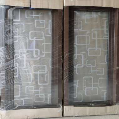 Jendela Aluminium Kusen Jungkit Motif Kaca Es Crystal Minimalis Coklat 60x120