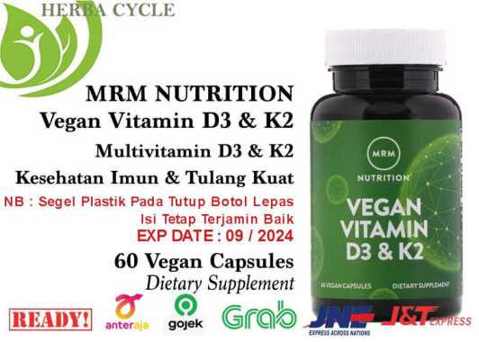 MRM Vegan Vitamin D3 K2 60 VegCaps Vit D3 K2 Vegan ORI USA