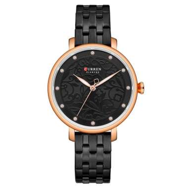 CURREN 9046 Jam Tangan Wanita Analog Tali Kulit Motif Vintage Hitam Rosegold