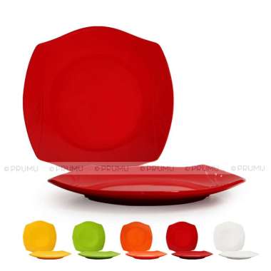 Piring Saji Melamin Segi 10 inch - Piring Melamin - Piring Melamine - Piring Segi Donyku Merah