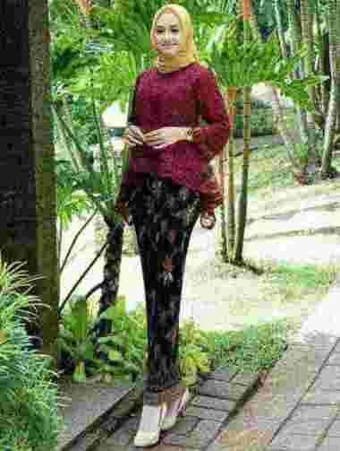 Setelan Kebaya Modern Muslim Rinjani Wanita / Kebaya Pesta XXL MAROON