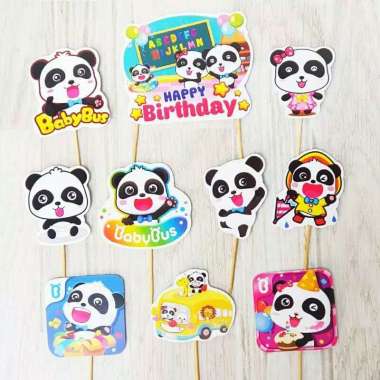 satu set cake topper toper hiasan kue ulang tahun karakter baby bus mix