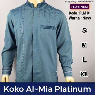 Baju koko Al-Mia Platinum original lengan panjang manset kancing motif terbaru almia fashion muslim atasan pria dewasa baju sholat Navy M