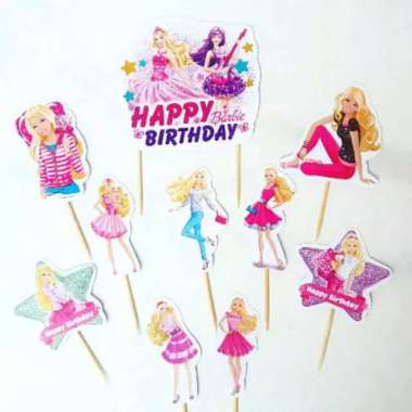 satu set cake topper toper hiasan kue ulang tahun karakter barbie barbi pink
