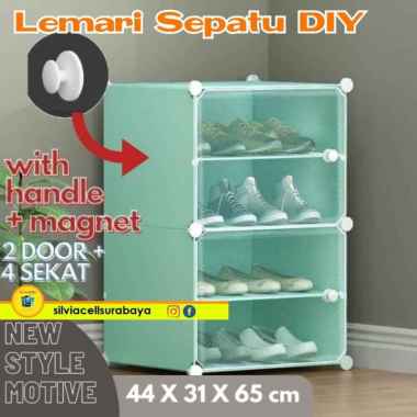 RAK SEPATU DIY RAK LEMARI BUKU TAS 4 PINTU /SUSUN/KOTAK PORTABLE