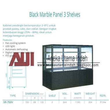 GEA SR-750V Showcase Kue 3 Shelves / Cake Showcase (Black Marble)