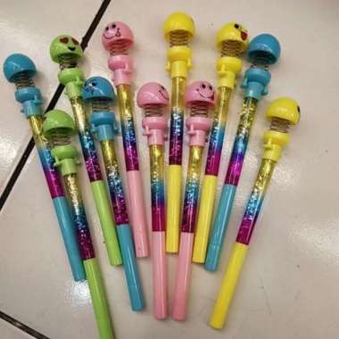 Pulpen Gel Glitter Karakter Emoji/Pulpen Pena Unik Lucu