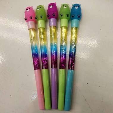 Pulpen Gel Glitter Karakter Beruang/Pulpen Pena Unik Lucu