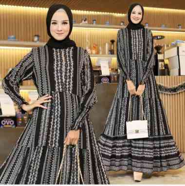 MIRZANI - Baju Gamis Wanita Muslim simple dan elegan terbaru motif cantik bagus murah hitam