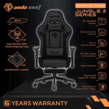 Kursi Gaming AndaSeat Jungle 2 Series dengan Footrest - Hitam