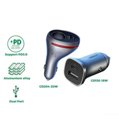 Car Charger Dual Port / Socket UGREEN USB 18W /C 20W PD QC Fast Charge CD130-18W