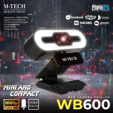 M-Tech WB600 1080p Full HD Webcam with Ring Light & Microphone 100 % ORIGINAL Multicolor