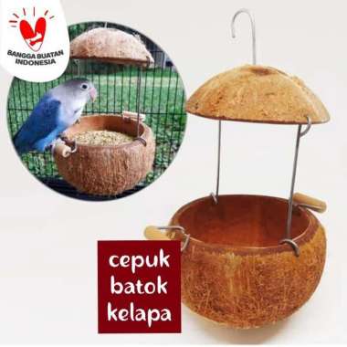 Cepuk Pakan Burung Batok Kelapa Kawat Gantung
