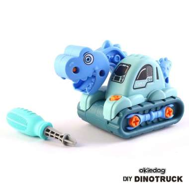 Okiedog Diy Dino Truck Excavator Blue - Mainan Bongkar Pasang Anak