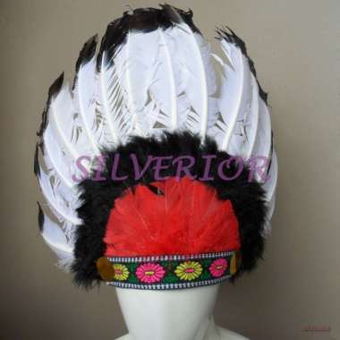 Kostum Topi Bulu Ikat Kepala Indian Apache Merah